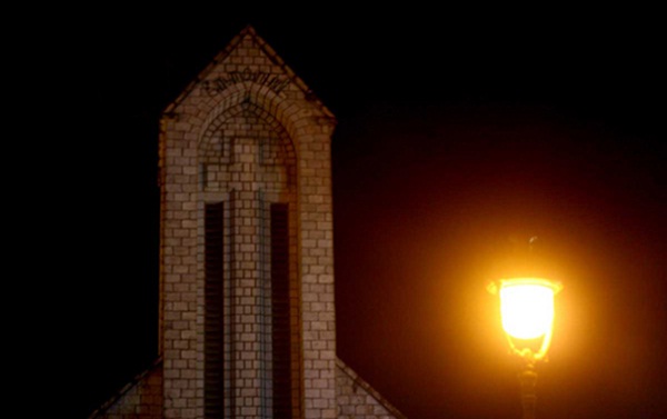 Sapa ancient Stone Church at night