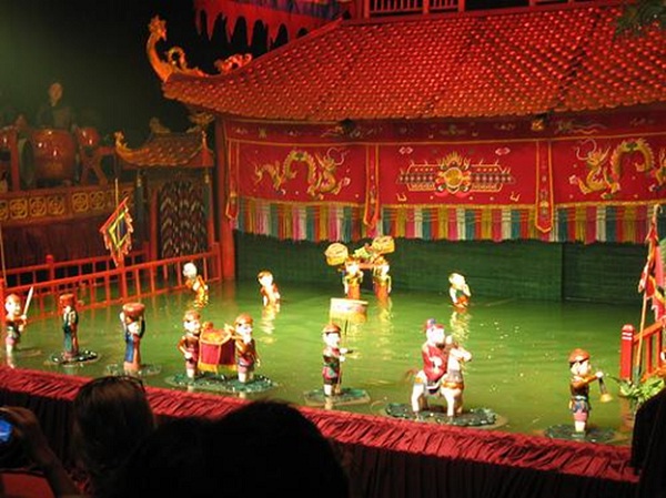 A water puppet performance in the theater