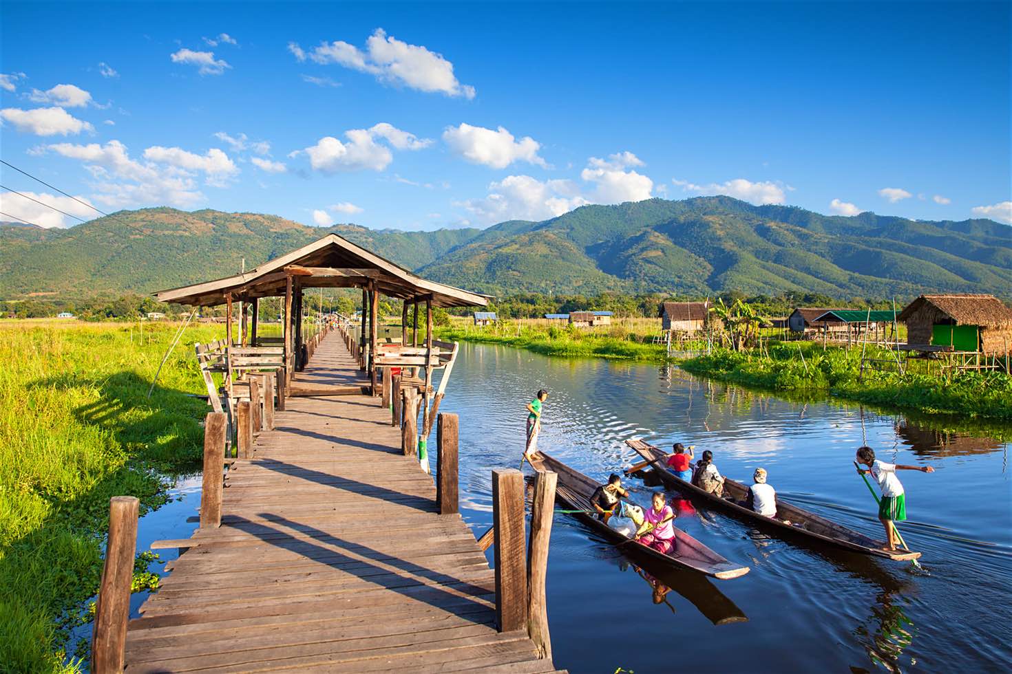 Boats on Inle Lake in Myanmar 