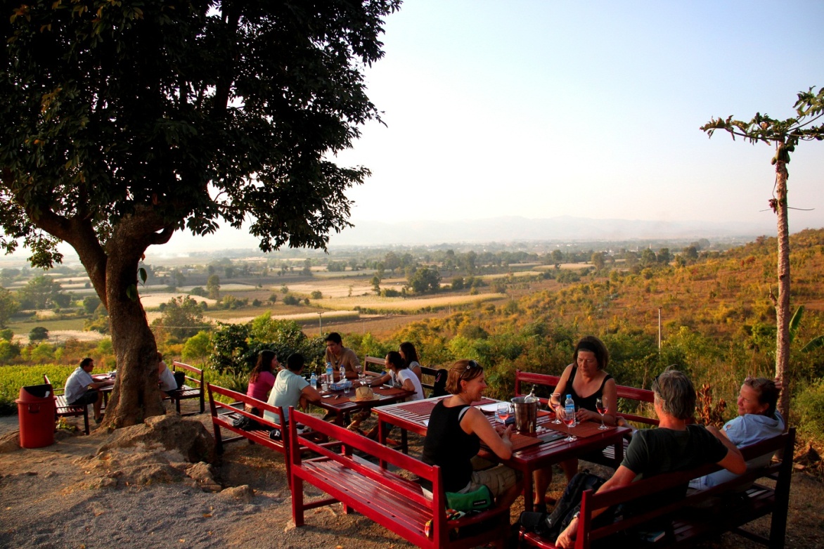 Sipping wine at the Red Mountain in Myanmar 