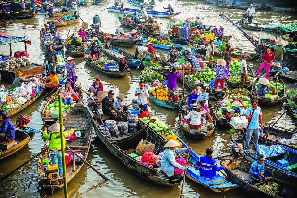 The floating market on Mekong Delta