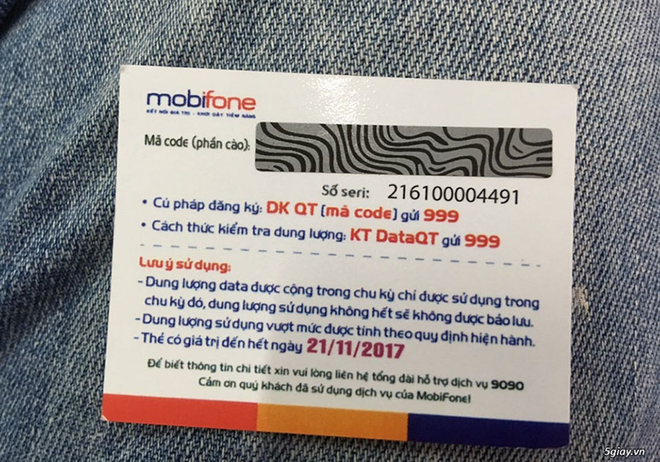 A top up card of Mobifone - Vietnam SIM card