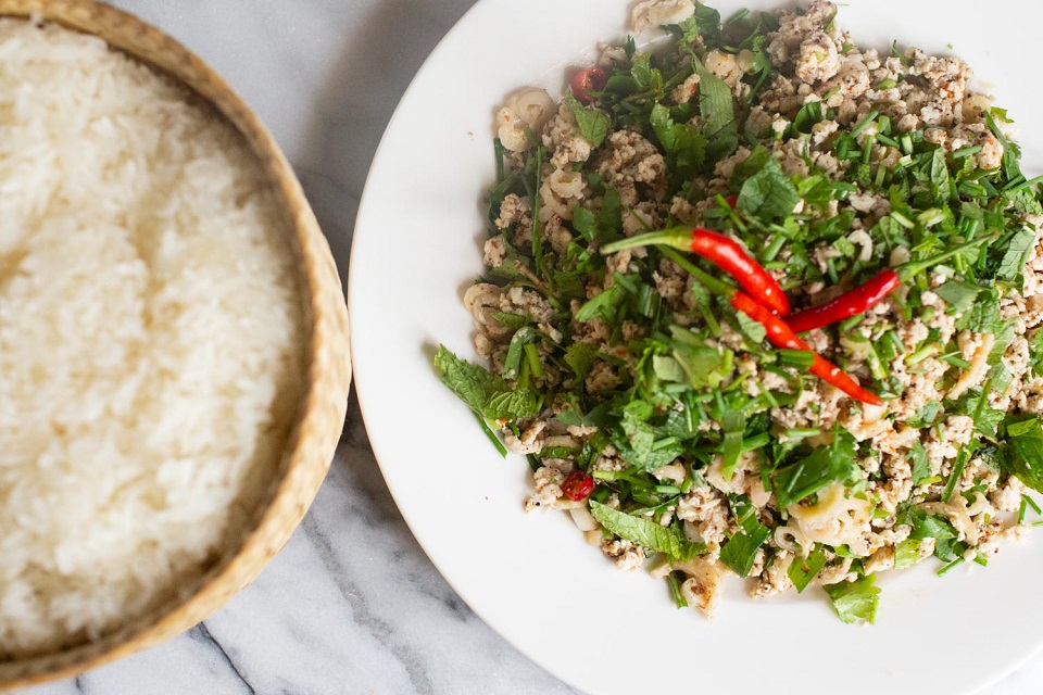 Laos larb and sticky rice