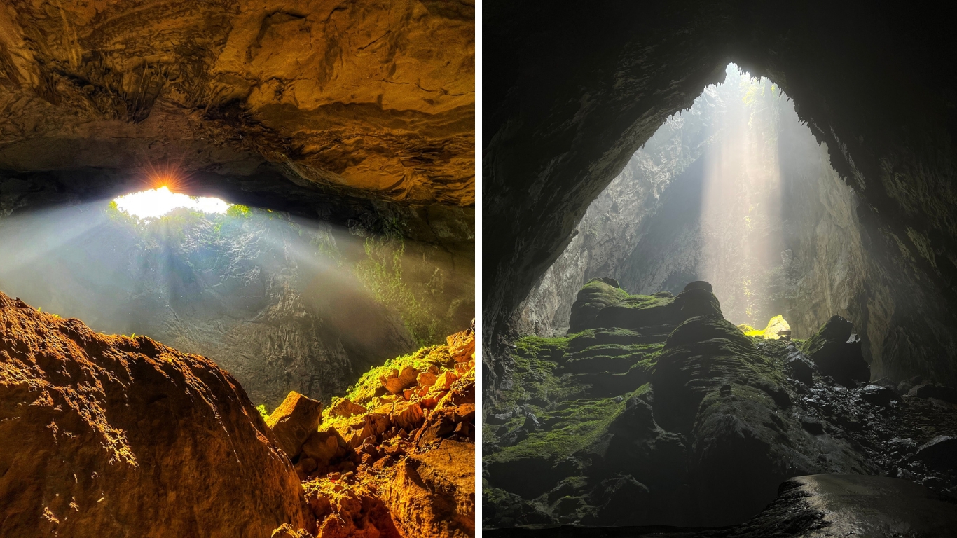 Inside Son Doong cave with natural light