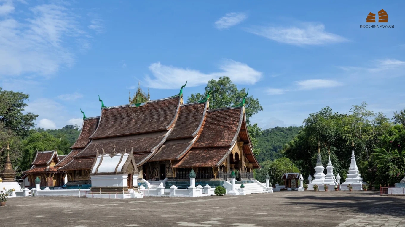 Wat Xieng Thong temple with tiered roofs in Luang Prabang, Laos