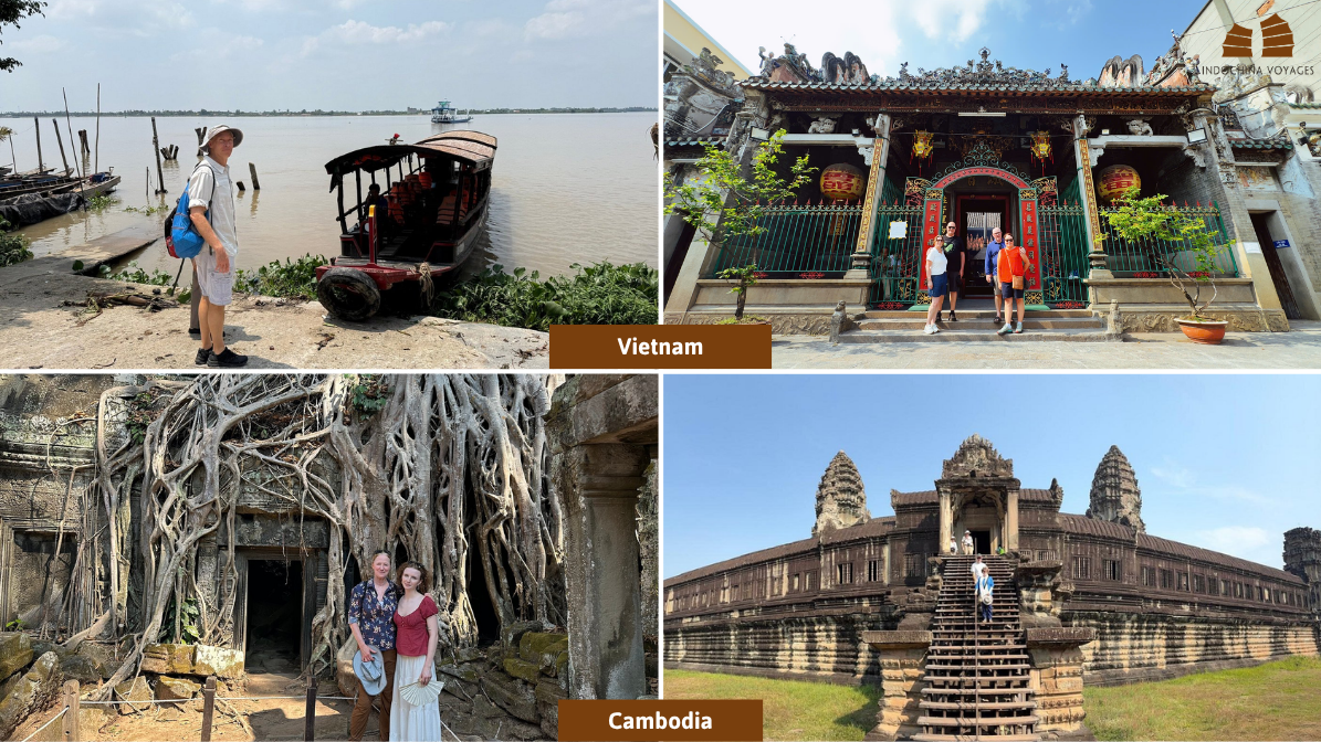 Saigon to Siem Reap journey highlights, Mekong boat, Vietnam pagoda, Ta Prohm and Angkor Wat