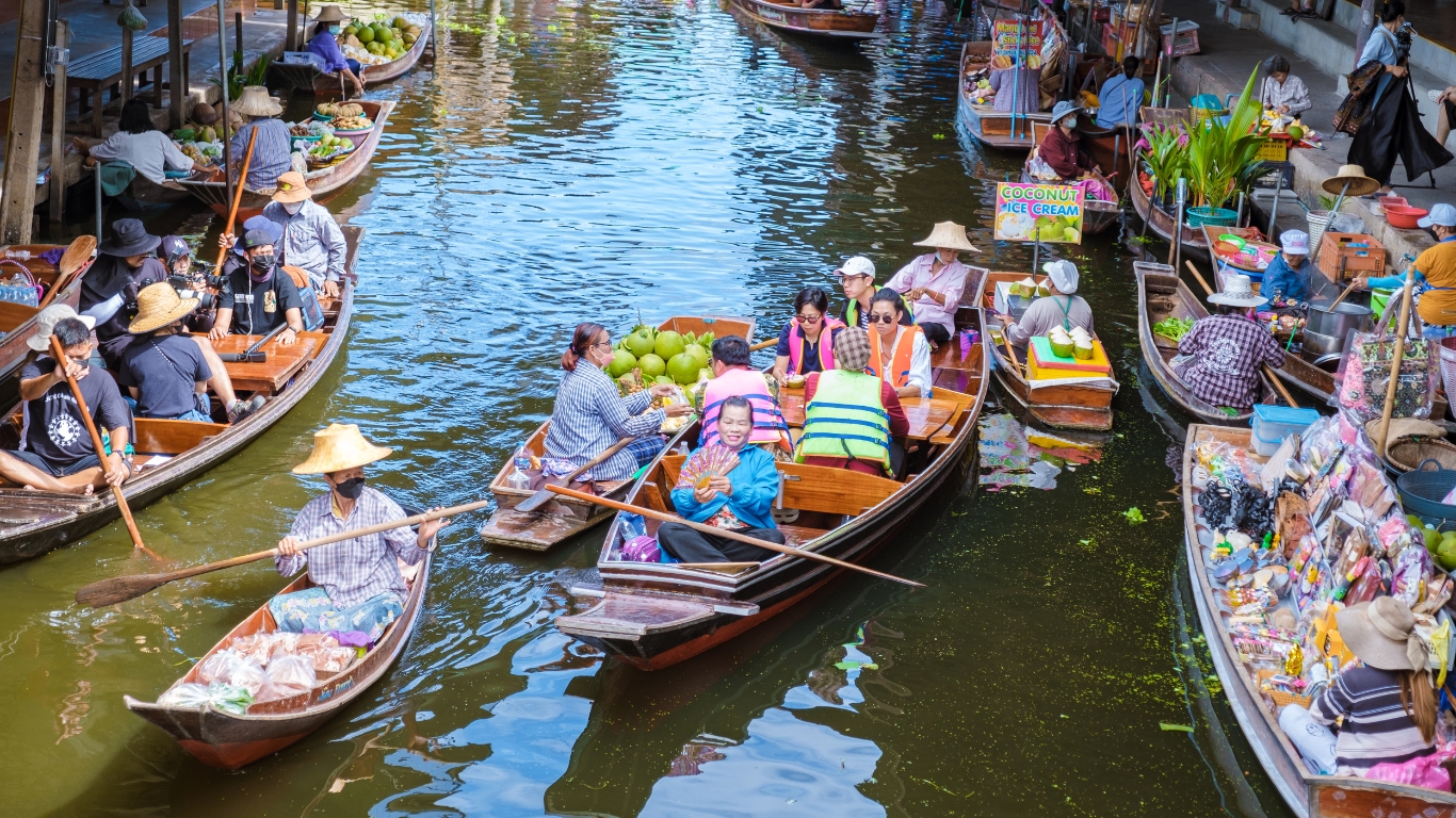 Floating market on Mekong Delta