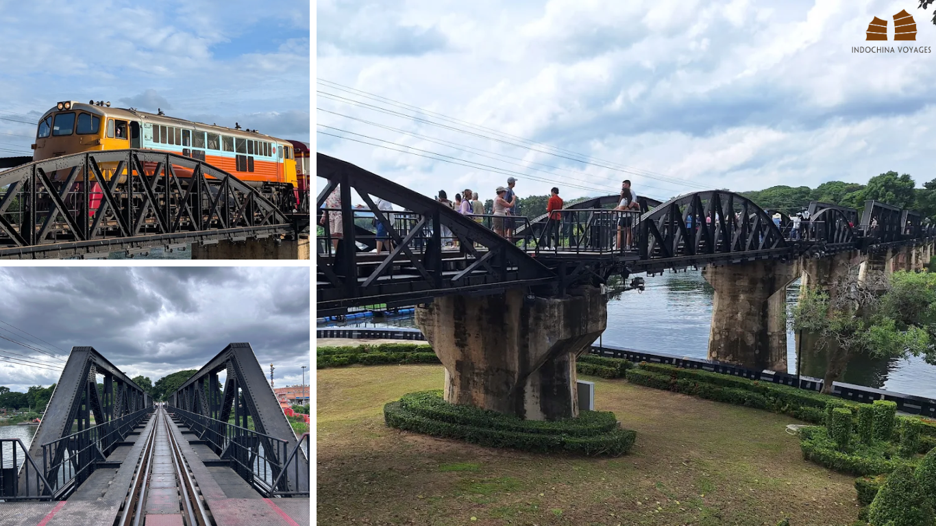 Death Railway train crossing the Bridge over the River Kwai
