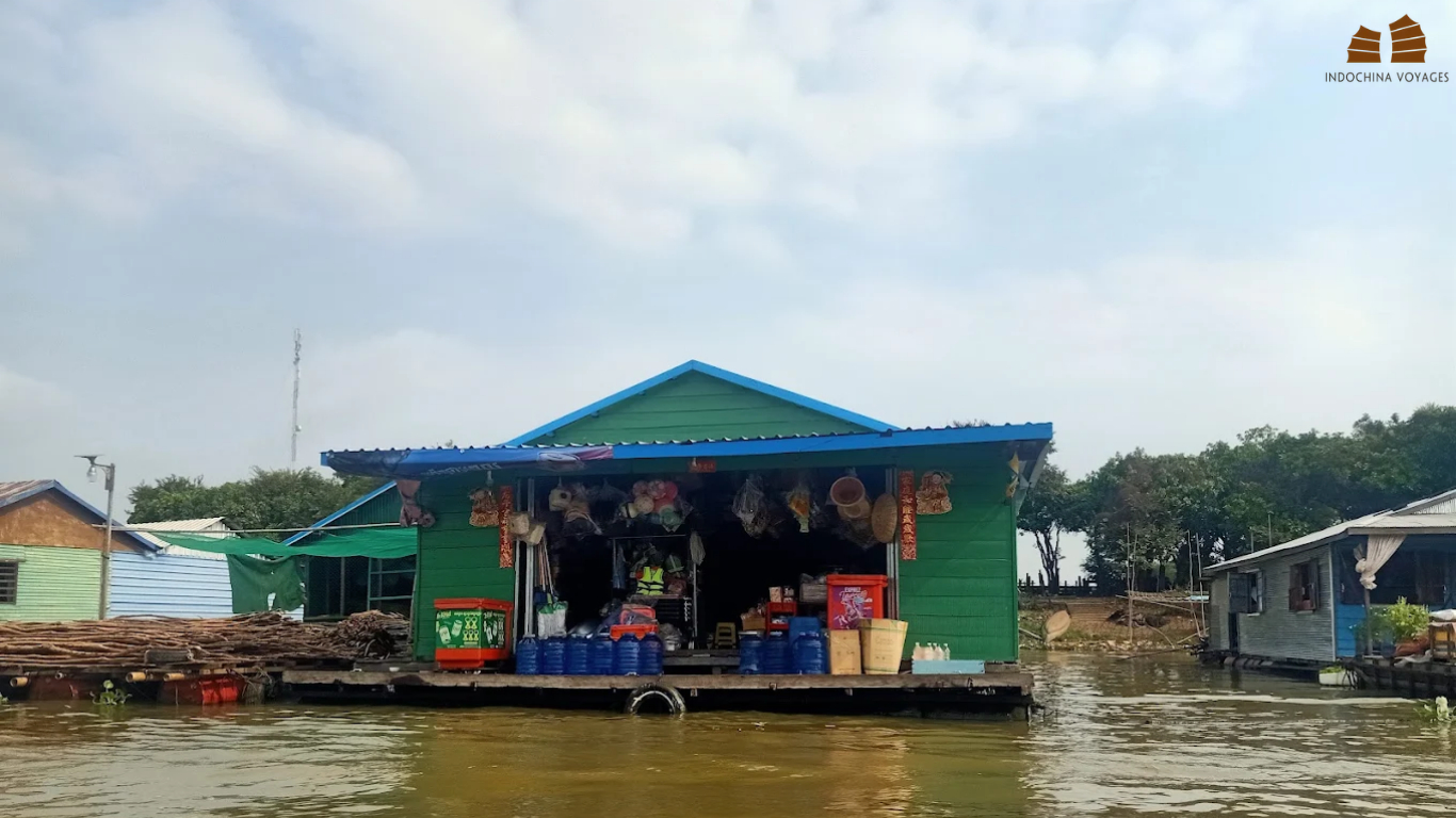 Floating shop selling water and daily goods at Prek Toal floating village