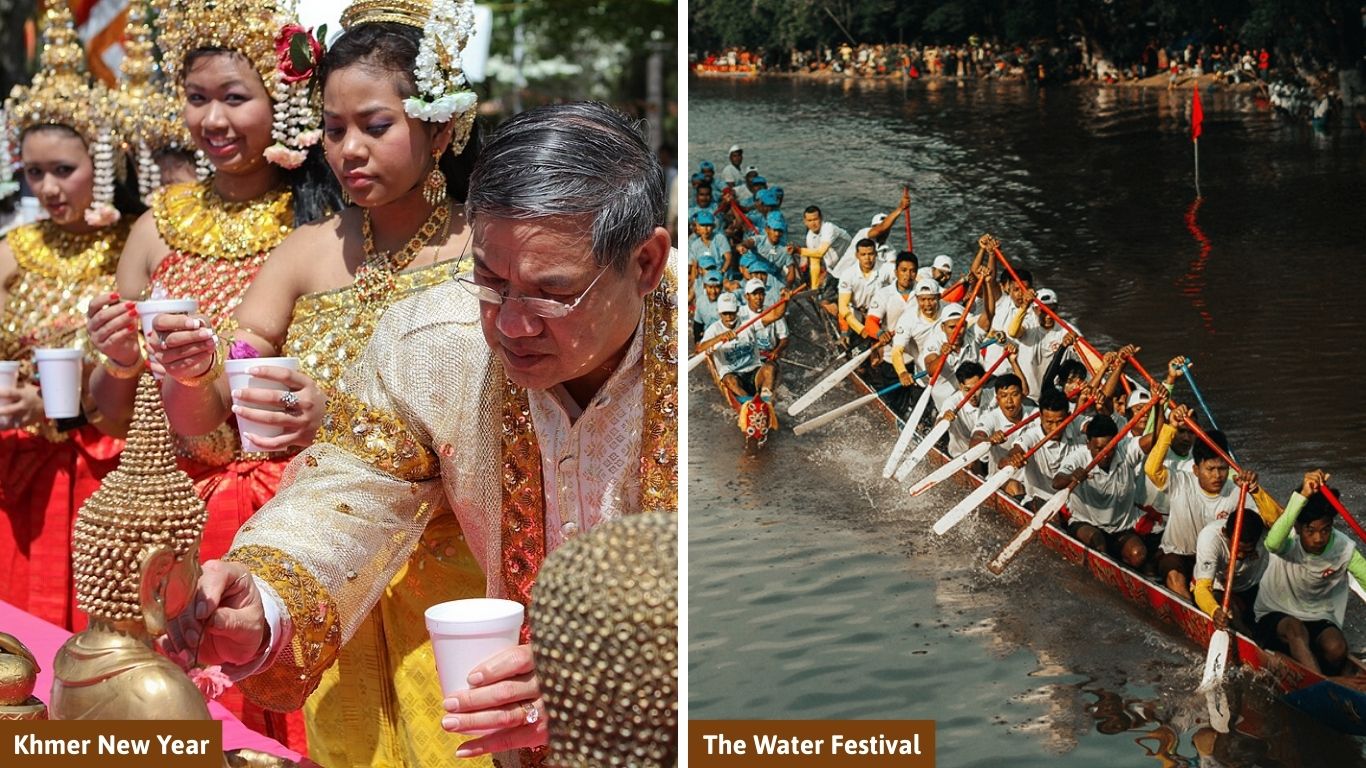Cambodia's Khmer New Year in mid-April and Water Festival in November (Internet)