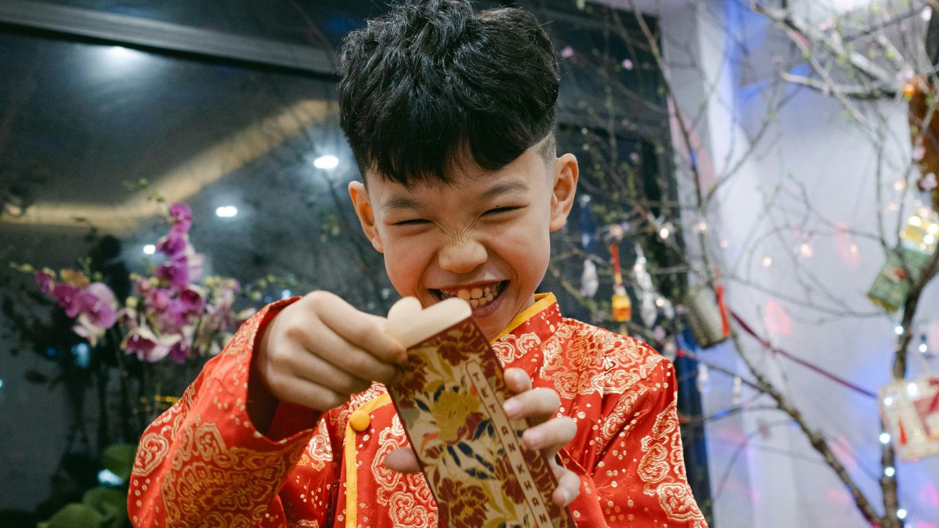 Local children receive Lucky money during Tet