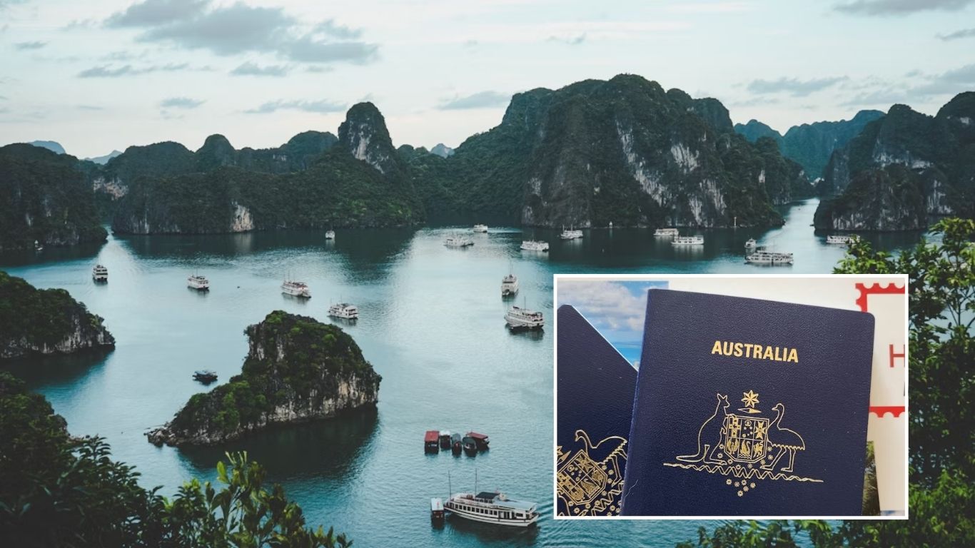 Australian passport and ticket for a flight from Australia to Vietnam