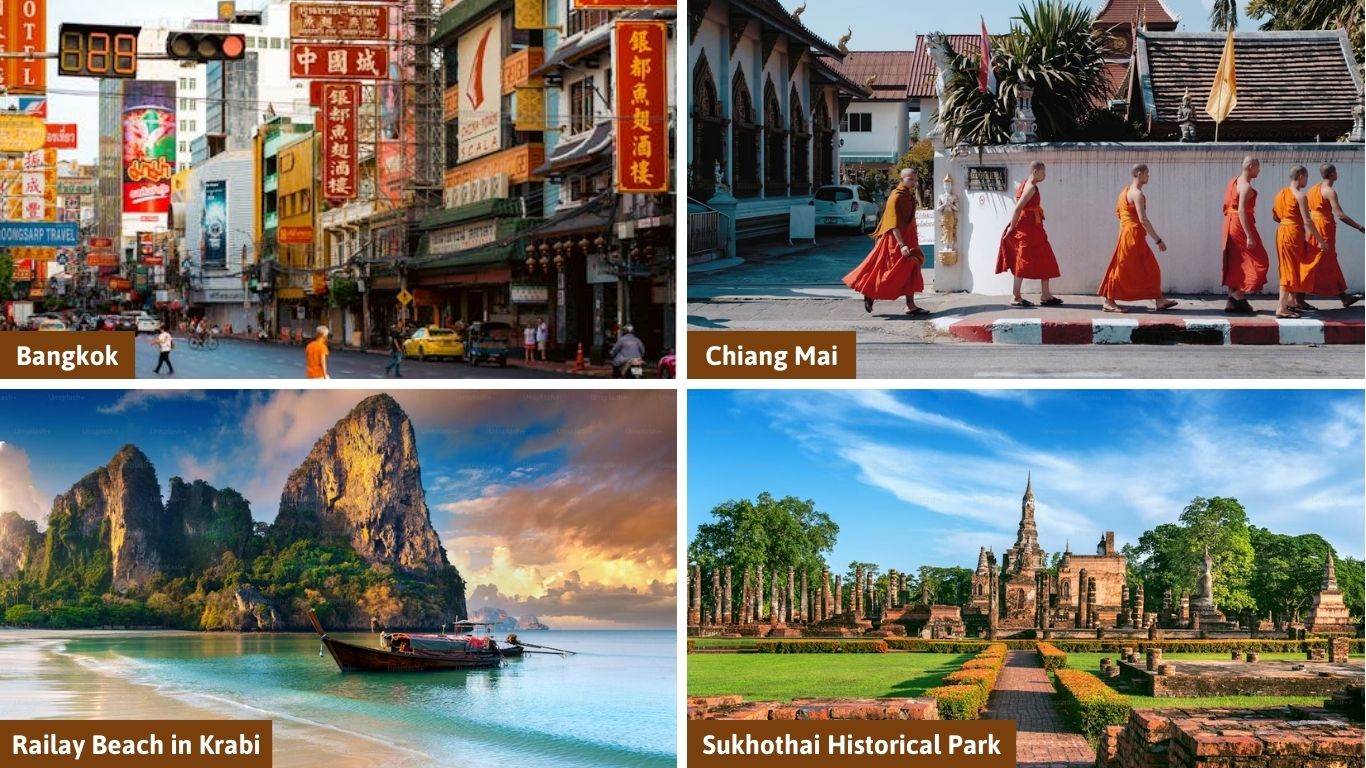 bangkok, chiang mai, krabi, sukhothai