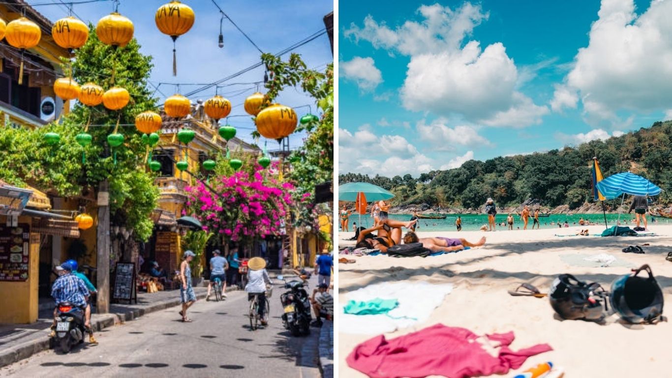 hoi an street and phuket beach