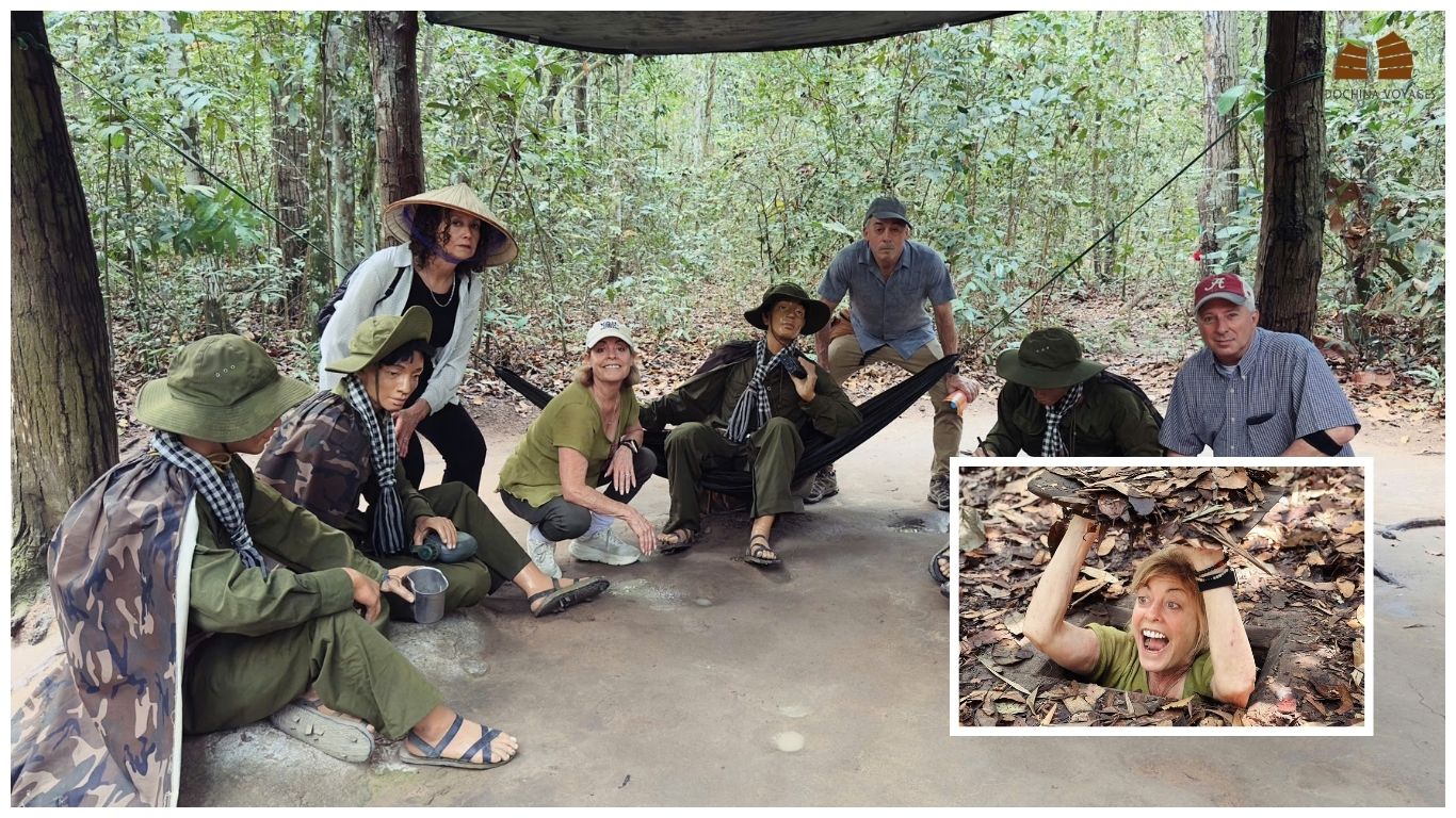 Tourists exploring the historic Cu Chi Tunnels near Ho Chi Minh City, Vietnam