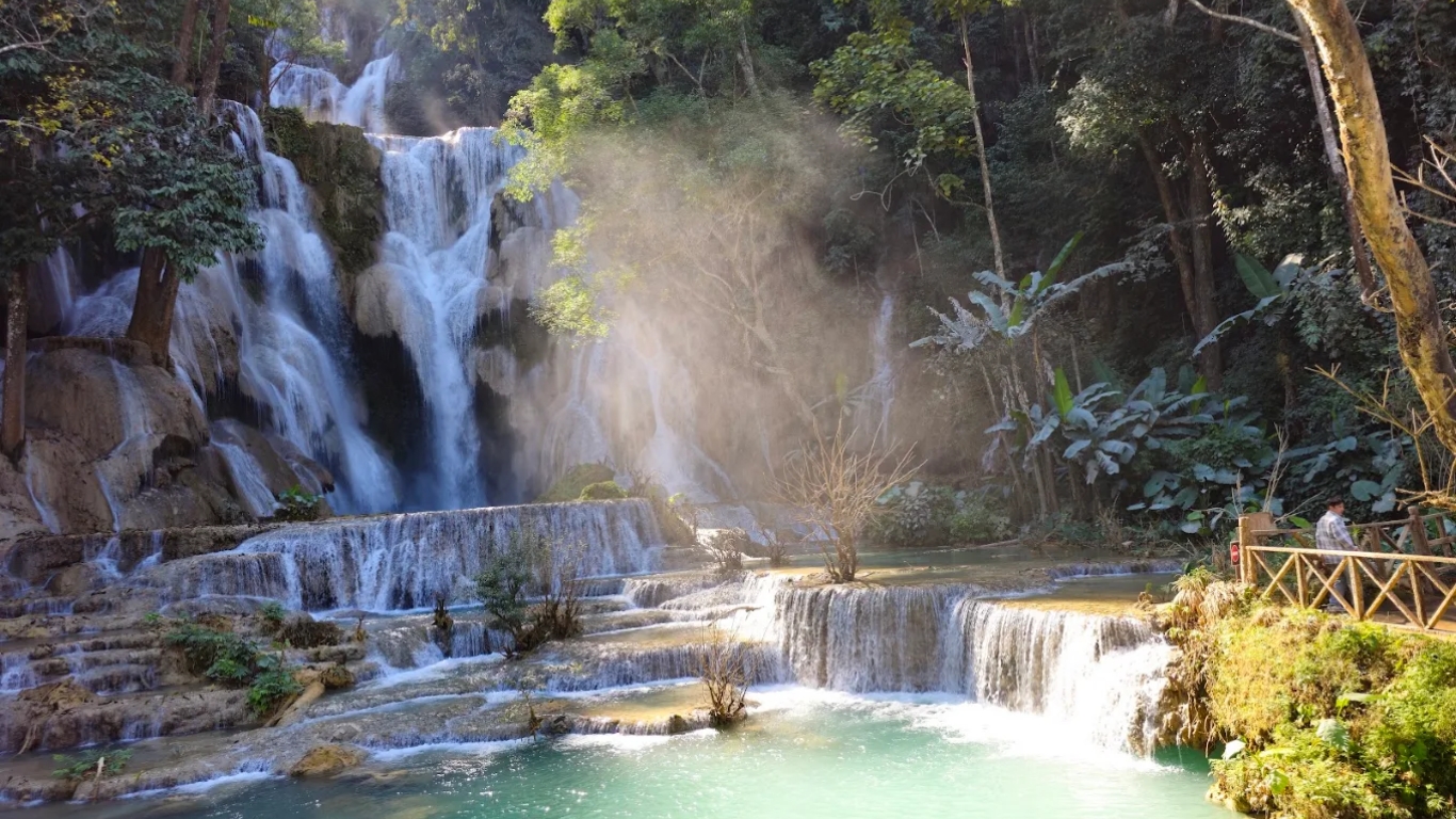 Kuang Si Waterfall tiered turquoise pools, Luang Prabang day trip, Laos