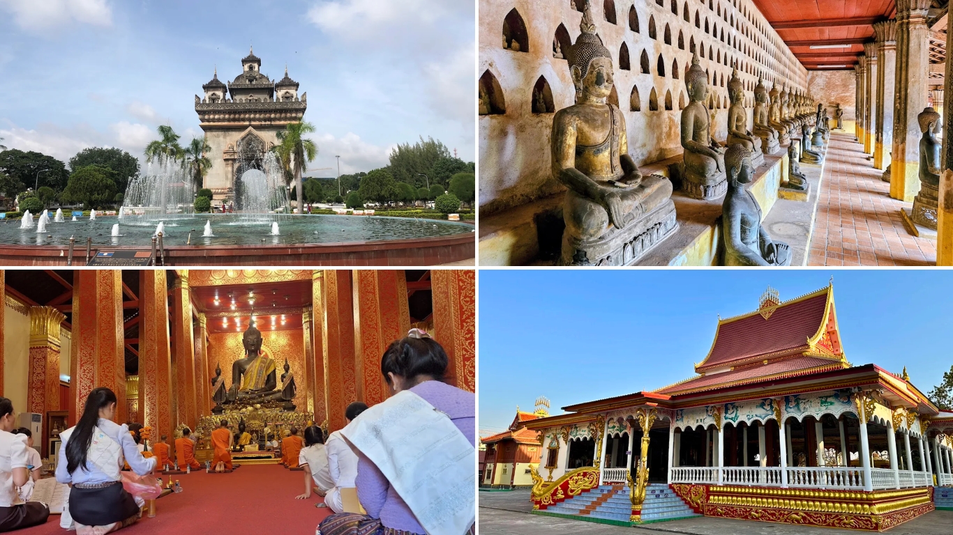 Patuxay Monument fountain, Wat Si Saket Buddha statues, Vientiane city sightseeing, Laos tour
