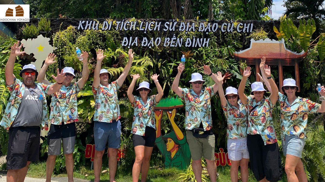 Visiting Cu Chi Tunnel a group of friends