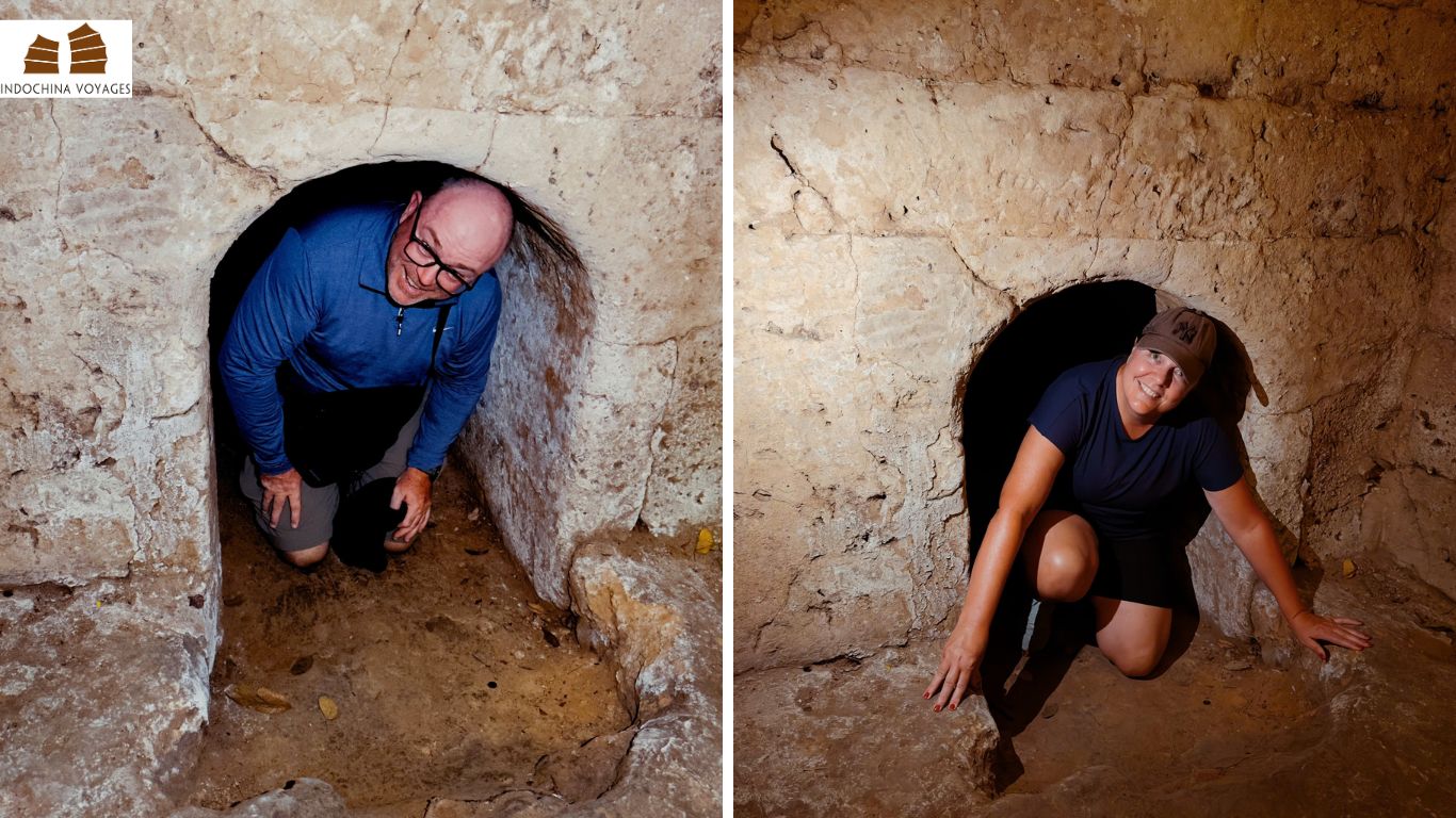 Seniors crawling at cu chi tunnels