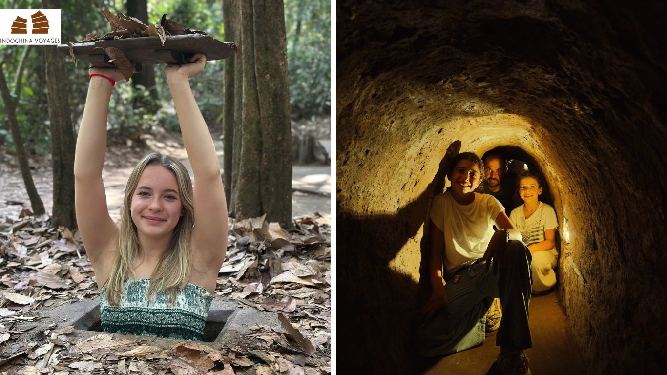 Kids crawling at cu chi tunnels