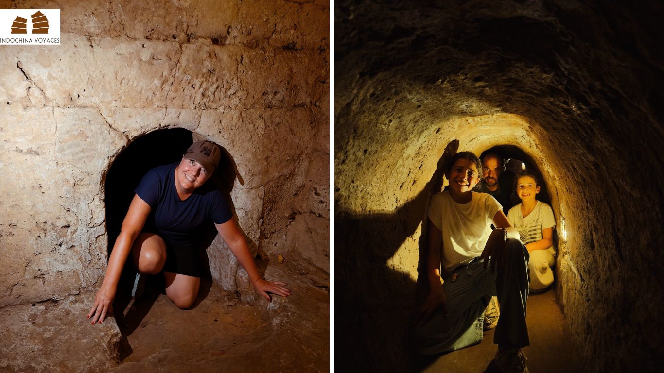 tourists crawling cu chi tunnels
