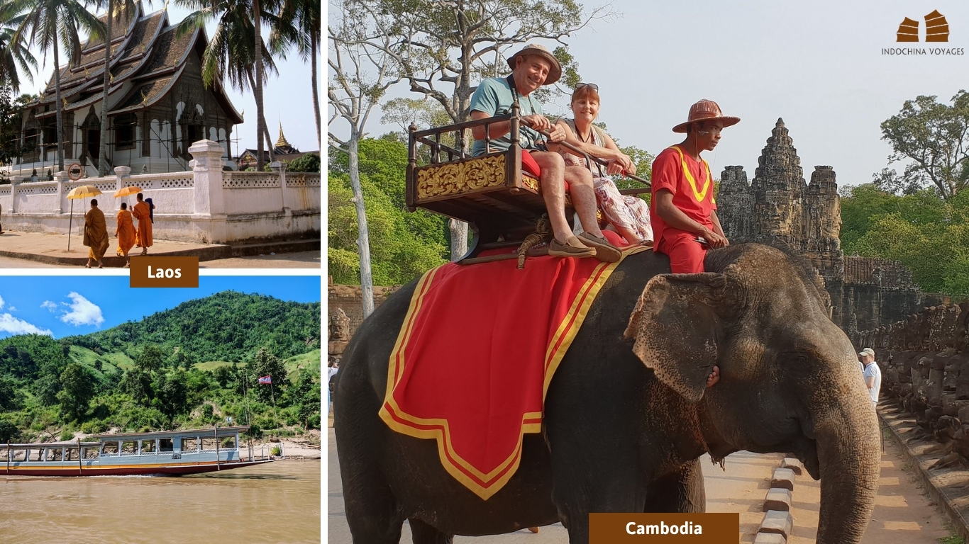 Luang Prabang temples and Mekong River in Laos alongside an Angkor Wat elephant ride in Cambodia